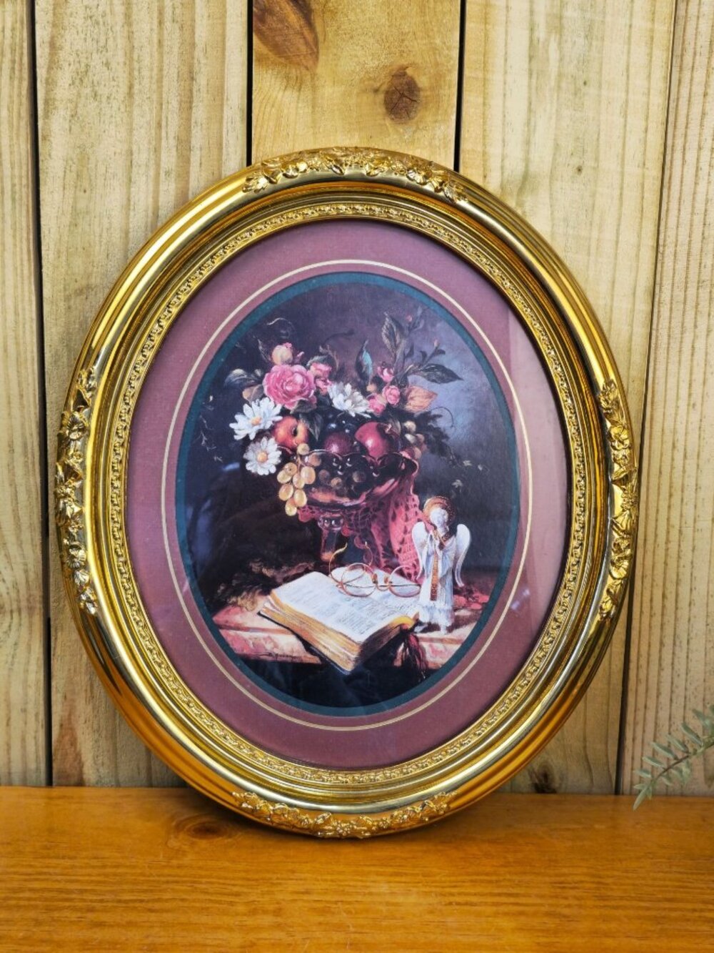 Vintage Oval Floral Still Life Wall Art With Gold Ornate Frame By Home Interiors
